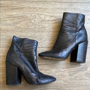 Dries Van Noten Black Leather Block Heel Ankle Boots EUR 38.5